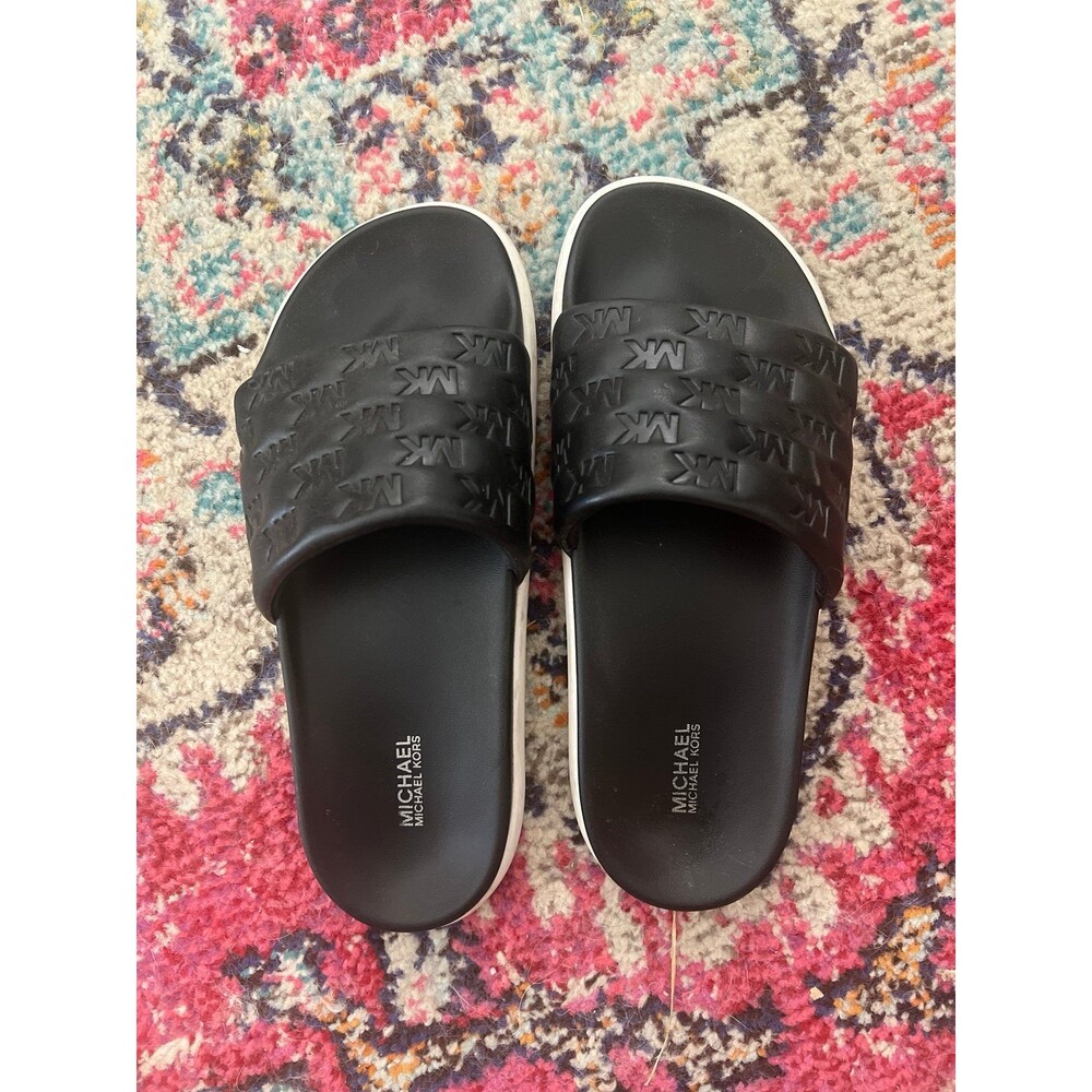 Michael Kors Black Faux Leather Slides Sandals